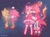 Size: 1080x794 | Tagged: safe, artist:sk_rokuro, amy rose, blaze the cat, burning blaze, knuckles the echidna, sonic the hedgehog, super knuckles, super sonic, ..., 2023, abstract background, alternate version, amy x blaze, gay, group, heart, kiss on cheek, knuxonic, lesbian, shipping, sparkles, star (sky), super amy, super form