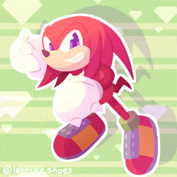 Size: 1920x1920 | Tagged: safe, artist:lettuce-shoes, knuckles the echidna, abstract background, cute, looking at viewer, outline, shadow (lighting), signature, smile, solo
