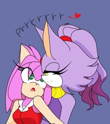 Size: 1280x1443 | Tagged: safe, artist:laconchadetupadre, amy rose, blaze the cat, cat, hedgehog, 2019, amy x blaze, cute, female, females only, heart, lesbian, looking at each other, purring, romantic, shipping