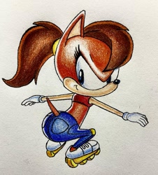Size: 1213x1339 | Tagged: artist needed, suggestive, tiara boobowski, denim jeans, looking back, pencilwork, rollerskates, sonic xtreme