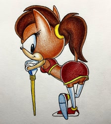 Size: 1280x1427 | Tagged: artist needed, suggestive, tiara boobowski, looking back, pencilwork, skirt, sonic xtreme, staff
