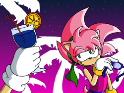 Size: 1024x768 | Tagged: safe, amy rose, sonic the hedgehog, amy x sonic, drink, fleetway, fleetway amy, shipping