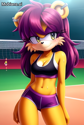 Size: 1024x1536 | Tagged: safe, ai art, artist:mobians.ai, mina mongoose, prompter:sonicmarioaiart, volleyball, watermark