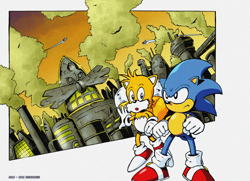 Size: 1280x925 | Tagged: safe, miles "tails" prower, sonic the hedgehog, fleetway, robotnik citadel, smog, sonic the comic, stc