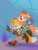 Size: 768x1024 | Tagged: safe, artist:giaoux, mangey, miles "tails" prower, sails, sonic prime, 2024, abstract background, blushing, cute, duo, mouth open, one fang, riding on back, self paradox, signature, walking