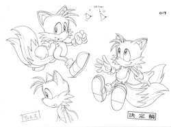 Size: 1000x738 | Tagged: safe, miles "tails" prower, japanese text, line art, mouth open, official artwork, production art, simple background, smile, solo, sonic x, white background