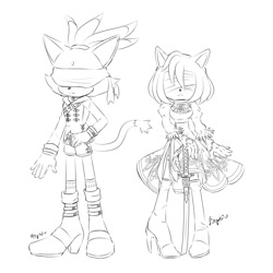 Size: 1200x1200 | Tagged: safe, artist:askthefourshedgehogs, amy rose, blaze the cat, cat, hedgehog, 2018, amy x blaze, crossover, female, females only, lesbian, nier automata, shipping, sketch