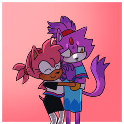 Size: 540x540 | Tagged: safe, artist:ryein, amy rose, blaze the cat, cat, hedgehog, 2019, amy x blaze, cute, eyes closed, female, females only, hands together, hugging, lesbian, shipping