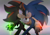 Size: 800x564 | Tagged: safe, artist:fumomo, shadow the hedgehog, sonic the hedgehog, hedgehog, angry, chaos emerald, duo, grey background, holding something, looking at viewer, male