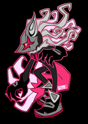 Size: 2048x2896 | Tagged: safe, artist:silvergarnet12, infinite the jackal, black background, infinite's mask, looking offscreen, outline, phantom ruby, side view, simple background, solo