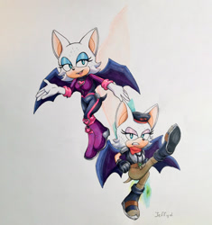 Size: 1984x2115 | Tagged: safe, artist:jeffydust, rebel rouge, rouge the bat, sonic prime, duo, self paradox, signature, traditional media