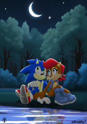 Size: 618x871 | Tagged: safe, artist:underworldcircle, sally acorn, sonic the hedgehog, shipping, sonally, straight