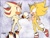 Size: 1600x1200 | Tagged: safe, artist:miles-deerbun, shadow the hedgehog, sonic the hedgehog, super shadow, super sonic, sonic adventure 2, abstract background, duo, ear fluff, flat colors, flying, frown, gay, holding hands, looking at each other, redraw, shadow x sonic, shipping, signature, smile, super form, top surgery scars, trans male, transgender