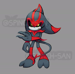 Size: 2048x2019 | Tagged: safe, artist:spinch-san, eclipse the darkling, black sclera, glowing eyes, grey background, obtrusive watermark, signature, simple background, solo, standing, watermark