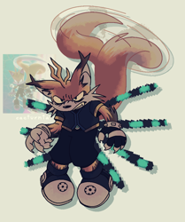 Size: 812x969 | Tagged: safe, artist:cacturnia, miles "tails" prower, nine, sonic prime, angry, clenched teeth, flying, redraw, reference inset, simple background, solo, spinning tails
