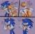 Size: 1280x1255 | Tagged: safe, artist:circuscoyote, miles "tails" prower, sonic the hedgehog, dialogue, duo, english text, panels, purple background, simple background, top surgery scars, trans male, transgender, trolls band together, wagging tail, wet willy