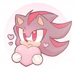 Size: 1976x1920 | Tagged: safe, artist:kazuna_endi, shadow the hedgehog, 2024, :<, abstract background, cute, frown, heart, holding something, shadowbetes, solo