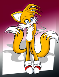 Size: 579x752 | Tagged: safe, artist:thesnowdrifter, miles "tails" prower, 2007, eyelashes, femboy, hands behind back, mouth open, shadow (lighting), signature, solo