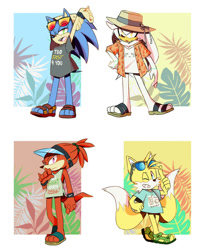 Size: 1024x1229 | Tagged: safe, artist:visionskeeper, knuckles the echidna, miles "tails" prower, silver the hedgehog, sonic the hedgehog, alternate outfit, summer