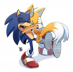 Size: 2048x2017 | Tagged: safe, artist:thatbirdguy_, miles "tails" prower, sonic the hedgehog, hugging