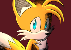 Size: 2048x1443 | Tagged: safe, artist:suzienightsky, miles "tails" prower, looking at viewer, red background, simple background, solo