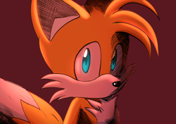 Size: 2048x1443 | Tagged: safe, artist:suzienightsky, miles "tails" prower, alternate version, looking at viewer, red background, simple background, solo