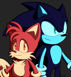 Size: 1749x1903 | Tagged: safe, artist:suzienightsky, miles "tails" prower, sonic the hedgehog, alternate version, duo, limited palette, looking at viewer, looking offscreen, signature, simple background, smile, standing, transparent background