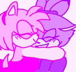 Size: 712x676 | Tagged: safe, artist:chiquitosilver, amy rose, blaze the cat, cat, hedgehog, 2017, amy x blaze, cute, eyes closed, female, females only, hugging, kiss on nose, lesbian, shipping