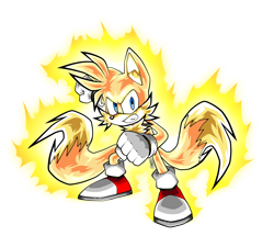 Size: 3000x2700 | Tagged: safe, artist:sarkenthehedgehog, miles "tails" prower, super tails, 2023, clenched fists, clenched teeth, looking offscreen, simple background, solo, standing, super form, transparent background
