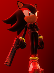 Size: 2840x3840 | Tagged: safe, artist:ladylunanova, shadow the hedgehog, 2020, 3d, frown, gradient background, gun, holding something, looking offscreen, solo, trans female, transgender