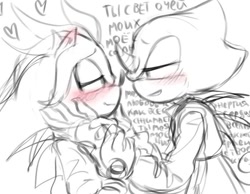 Size: 1080x840 | Tagged: safe, artist:hidigrade, espio the chameleon, silver the hedgehog, blushing, dialogue, duo, gay, heart, lidded eyes, line art, russian text, shipping, silvio