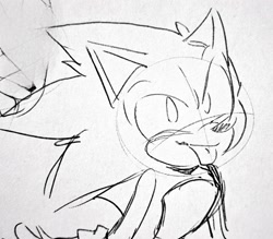 Size: 1998x1752 | Tagged: safe, artist:seldompathic, sonic the hedgehog, line art, sketch, smile, solo, tongue out, traditional media