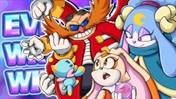 Size: 1280x720 | Tagged: safe, artist:chariii5, cheese (chao), cream the rabbit, robotnik, sonic dream team, 2023, abstract background, ariem, english text, everything wrong with, group, outline, youtube thumbnail