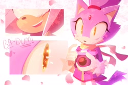 Size: 2048x1366 | Tagged: safe, artist:buckettkun, amy rose, blaze the cat, 2021, amy x blaze, blushing, camera, duo, holding something, lesbian, mouth open, scarf, sfx, shipping, smile