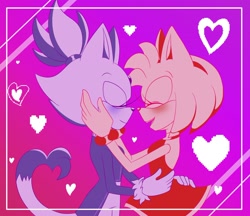 Size: 2048x1771 | Tagged: safe, artist:elithecupcake, amy rose, blaze the cat, cat, hedgehog, 2024, amy x blaze, amy's halterneck dress, blaze's tailcoat, blushing, cute, eyes closed, female, females only, hands on head, hands on hips, hearts, lesbian, mouth open, shipping