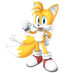 Size: 2500x2500 | Tagged: safe, artist:nibroc-rock, miles "tails" prower, 2022, 3d, clenched fist, hand on hip, looking at viewer, mouth open, smile, solo, standing