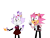 Size: 1600x1200 | Tagged: safe, artist:chozomy, amy rose, blaze the cat, cat, hedgehog, 2023, amy x blaze, classic amy, classic sonic (universe), cute, female, females only, fire, flame, lesbian, looking at viewer, mouth open, shipping