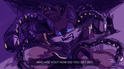 Size: 1701x947 | Tagged: safe, artist:itsninex, miles "tails" prower, nine, sonic prime, clenched teeth, dialogue, english text, glowing eyes, redraw, solo