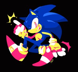 Size: 786x726 | Tagged: safe, artist:urunclesonic, sonic the hedgehog, black background, limited palette, looking at viewer, signature, simple background, smile, solo, top surgery scars, trans male, transgender
