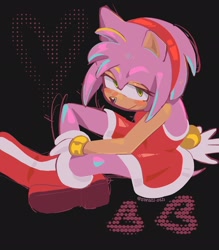Size: 1792x2048 | Tagged: safe, artist:swati-art, amy rose, blushing, heart, lidded eyes, looking up, sitting, smile, solo