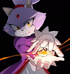 Size: 1930x2048 | Tagged: safe, artist:kosukekurokami, blaze the cat, 2024, black background, fire, frown, looking at viewer, simple background, solo, standing