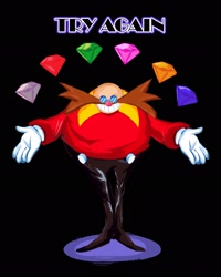 Size: 1639x2048 | Tagged: safe, artist:sea__san, robotnik, human, 2024, bad ending, black background, chaos emerald, classic robotnik, english text, game over, simple background, try again