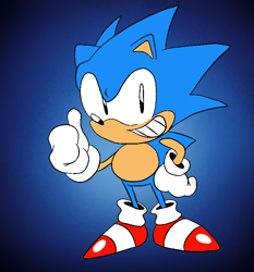Size: 706x756 | Tagged: safe, artist:blastprocessing16, sonic the hedgehog, 2022, classic sonic, hand on hip, looking at viewer, smile, solo, standing, thumbs up, tyson hesse style