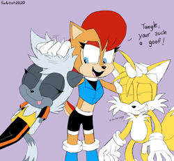 Size: 4700x4350 | Tagged: safe, artist:fartist2020, miles "tails" prower, sally acorn, tangle the lemur, head rubbing