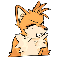 Size: 1620x1620 | Tagged: safe, artist:solfinite, miles "tails" prower, bust, clenched teeth, eyes closed, simple background, smile, solo, white background