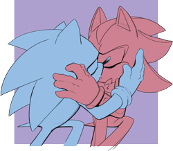 Size: 1923x1675 | Tagged: safe, artist:flightyalrighty, shadow the hedgehog, sonic the hedgehog, duo, eyes closed, gay, holding each other, kiss, semi-transparent background, shadow x sonic, shipping, sitting