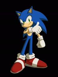 Size: 1536x2048 | Tagged: safe, artist:fronkus123, sonic the hedgehog, 2024, black background, lineless, looking at viewer, simple background, smile, solo, standing, thumbs up
