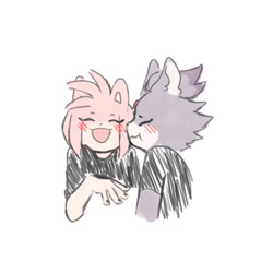 Size: 512x512 | Tagged: safe, artist:ace930615, amy rose, blaze the cat, cat, hedgehog, 2017, amy x blaze, blushing, cute, eyes closed, female, females only, kiss on cheek, lesbian, mouth open, shipping