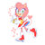 Size: 765x765 | Tagged: safe, artist:tnchxhrl03, amy rose, hedgehog, 2024, amy's halterneck dress, blushing, clothes, dress, female, food, heart, holding something, ice cream, licking lips, looking at viewer, simple background, solo, sparkles, walking, white background