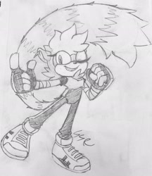 Size: 1772x2048 | Tagged: safe, artist:sonicrelated, tangle the lemur, 2024, clenched fist, female, looking offscreen, pencilwork, signature, smile, solo, standing on one leg, traditional media, wink